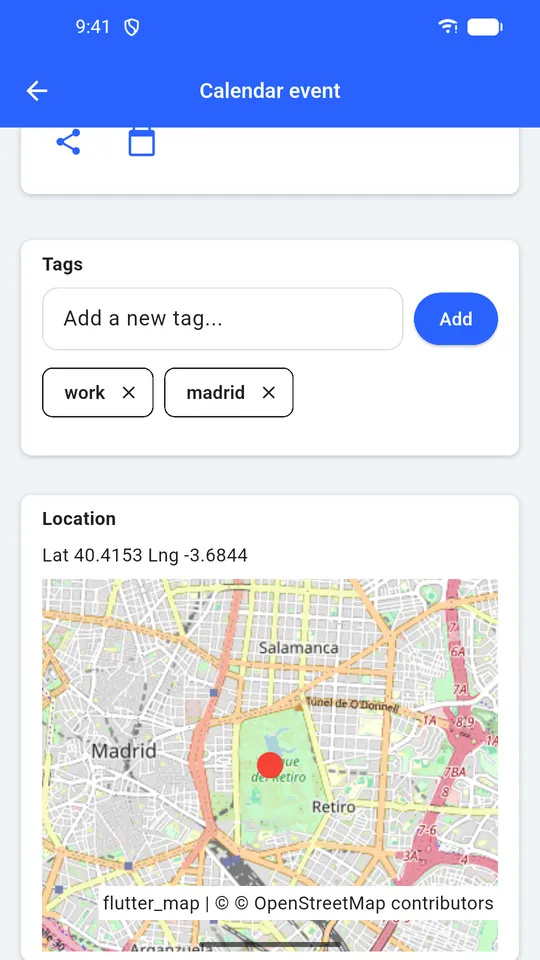 Saved scan with its location shown on a small map